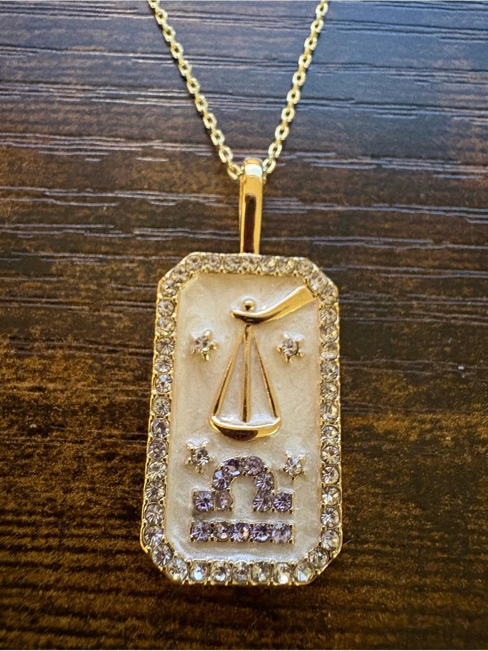 NWOT Zodiac Amulet Pendant Necklace “Libra” - 14k Gold Plated Brass